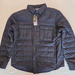 Men's Charcoal 100% Wool, Down Filled Quilted Collared Jacket  Snover XL, NWT